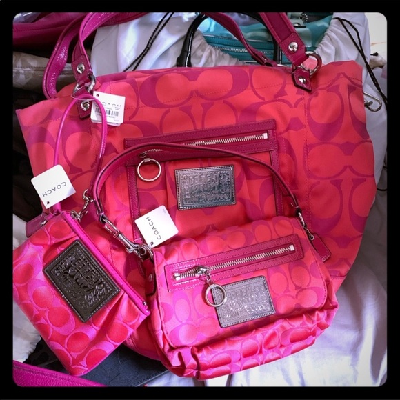 Coach 3pc NWT MELON PURSE WALLET BAG PINK - Picture 2 of 9